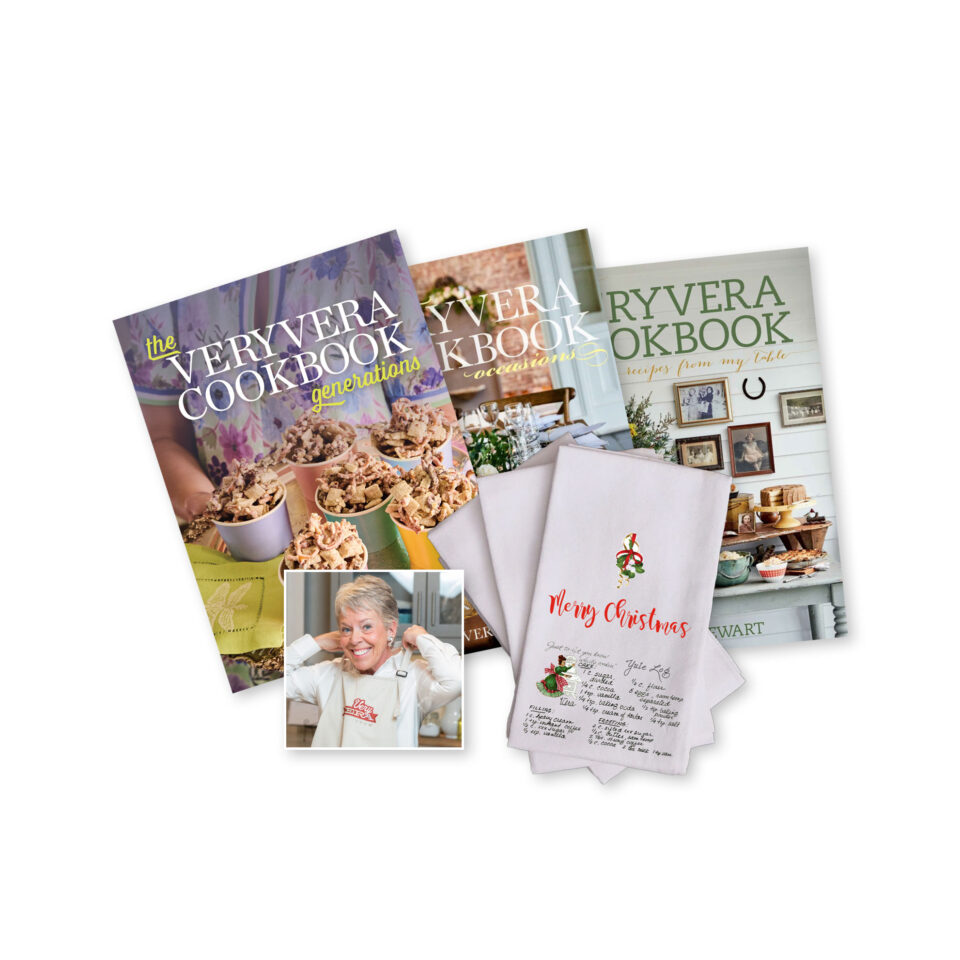 The VeryVera Trilogy Cookbook Bundle with Yule Log Tea Towel + Apron